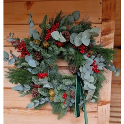 Wieniec świąteczny na drzwi naturalny Sosna Wejmutka, Nobilis i Eukaliptus